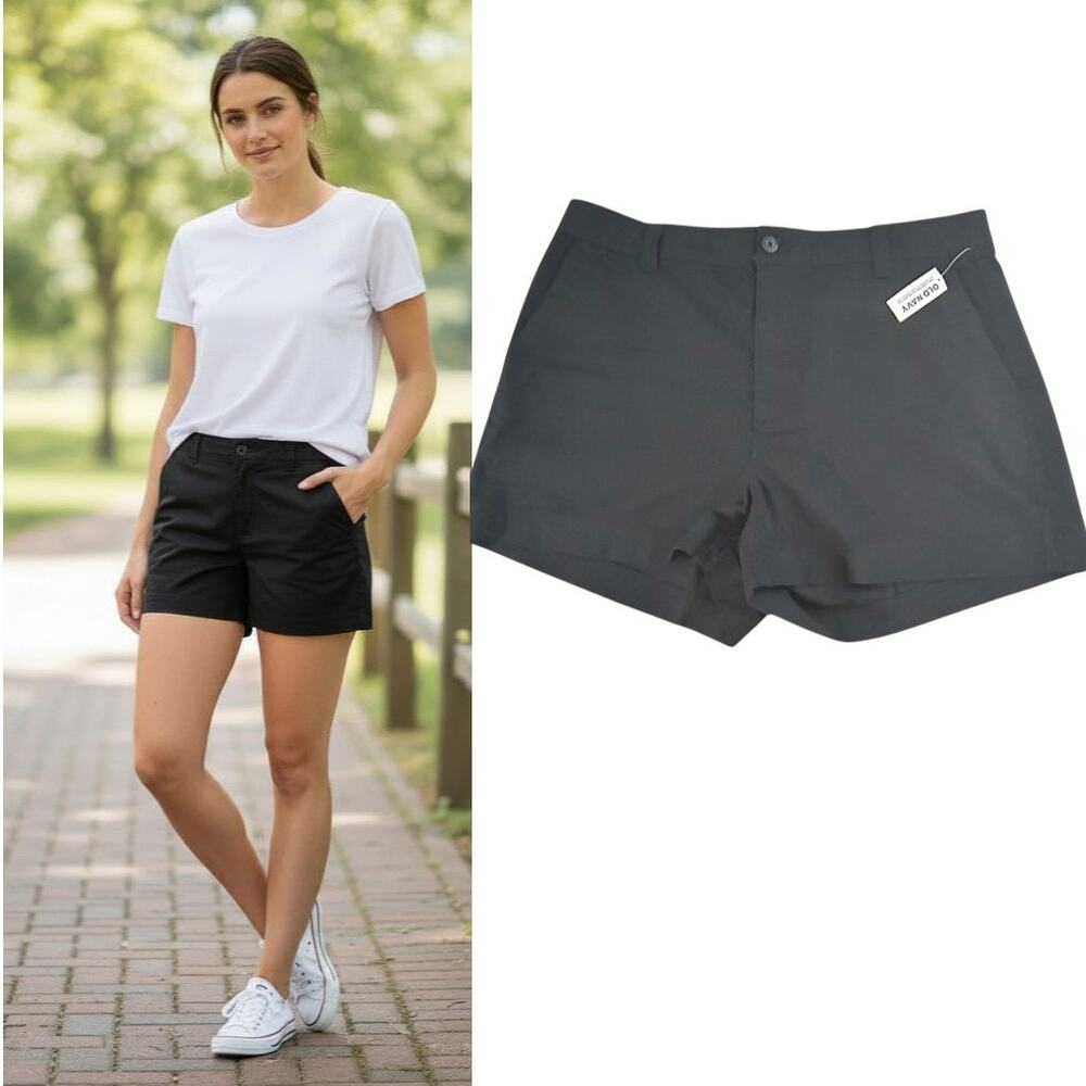 Old Navy Chino Shorts Women's Sz XL Black Pockets Elastic Back Waist Flat Front